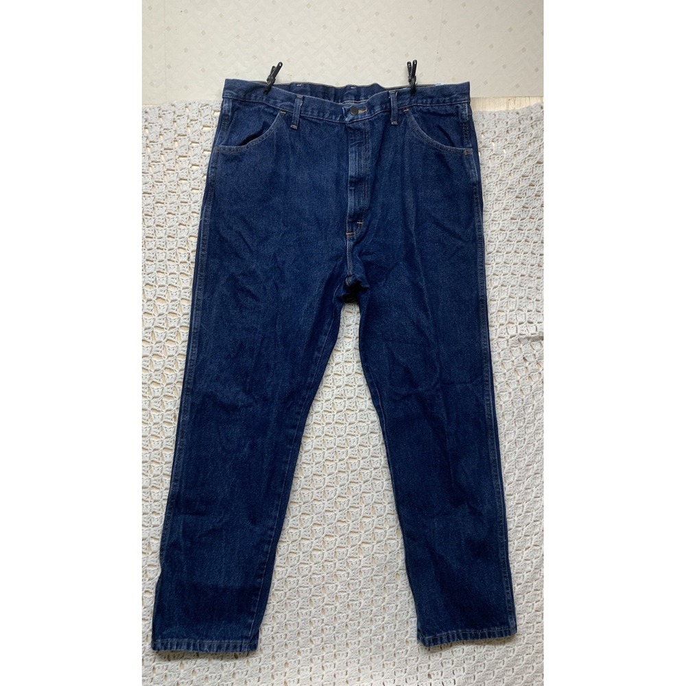 Rustler Jeans Men 42x32 Dark Blue Denim Straight Leg Regular Fit Work‎ 1087619PW